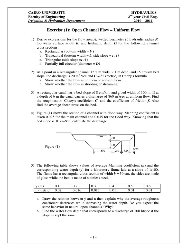Open Channel Flow Exercises | PDF | Applied And Interdisciplinary ...