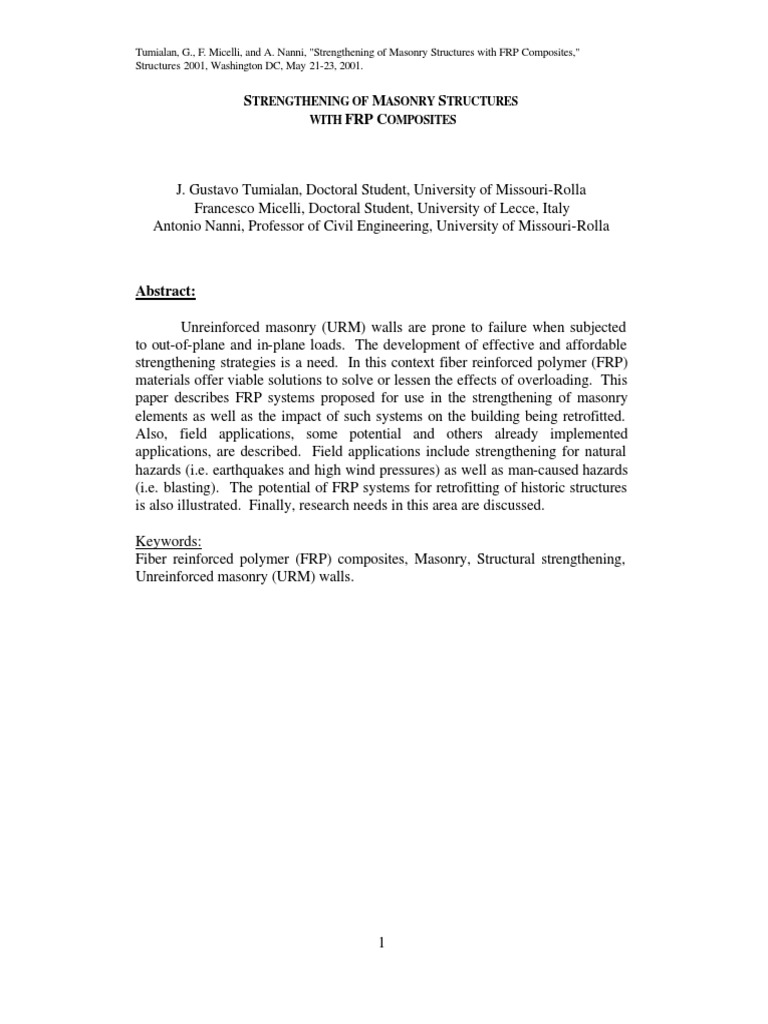 FRP Composites for Masonry Strengthening | PDF