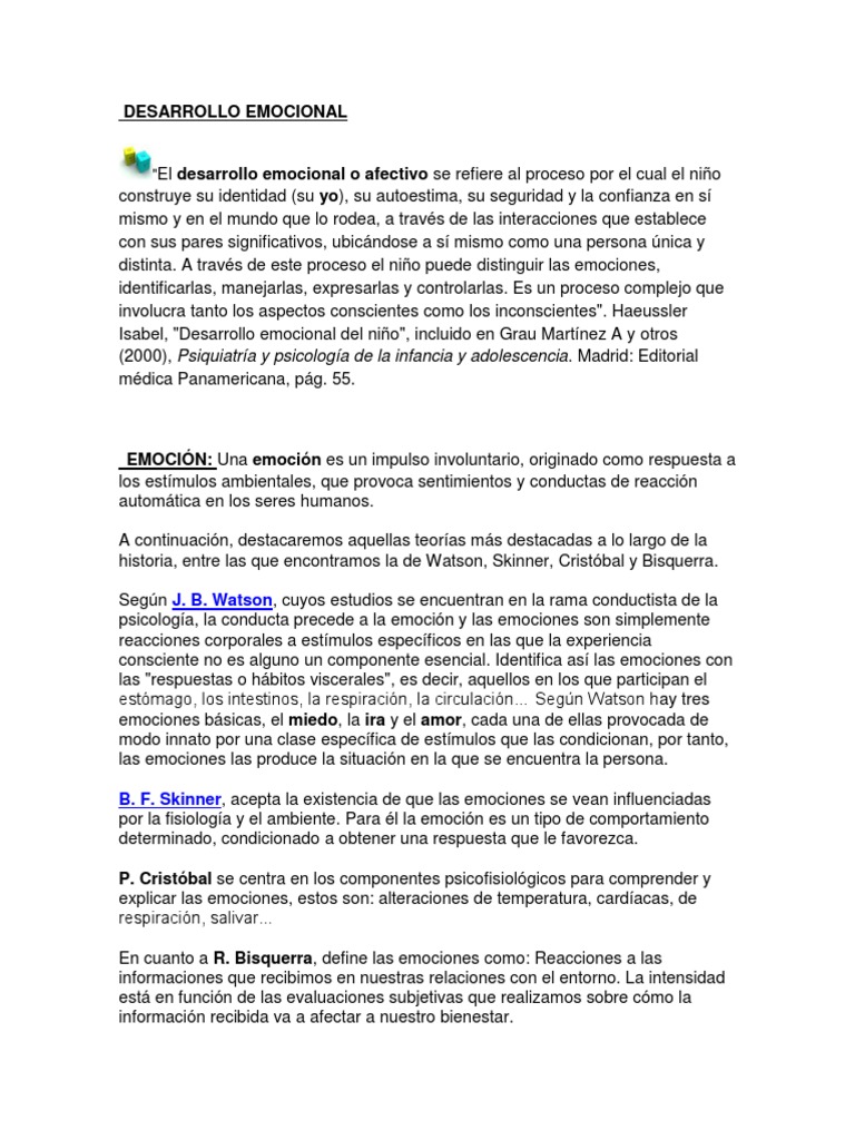 Desarrollo Emocional Infantil: Teorías y Etapas | PDF | Las emociones ...