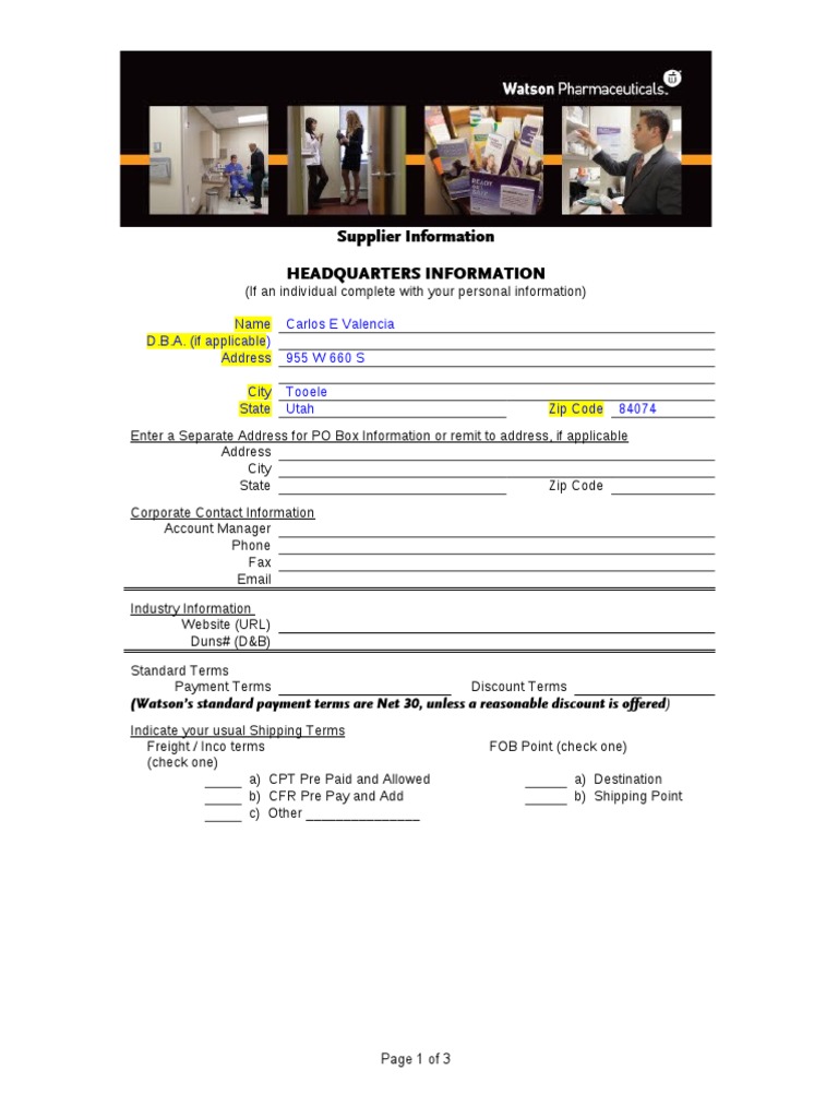 Supplier Forms PDF Business