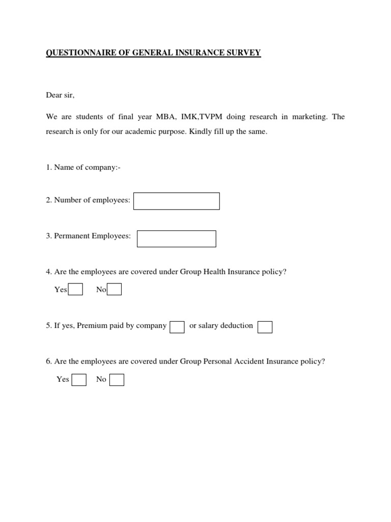 General Insurance Survey Questionnaire | PDF | Career & Growth ...