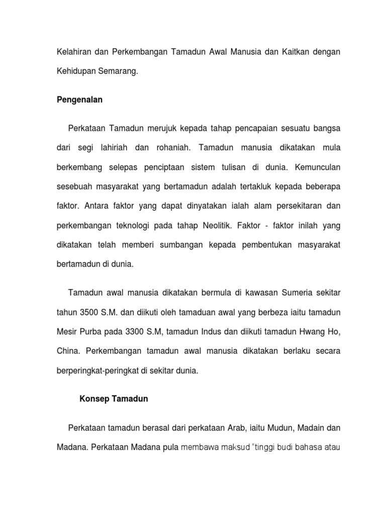 Tamadun Awal Dan Kehidupan Sekarang Pdf