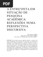 A Entrevista Em Situação de Pesquisa Acadêmica Reflexões Numa Perspectiva Discursiva