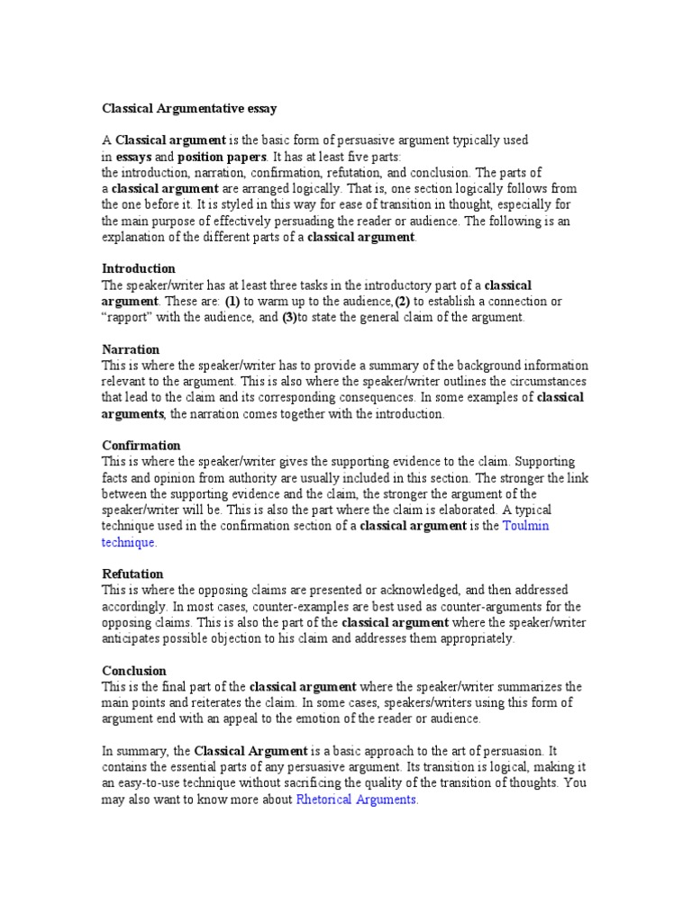 Classical argument essay outline example image