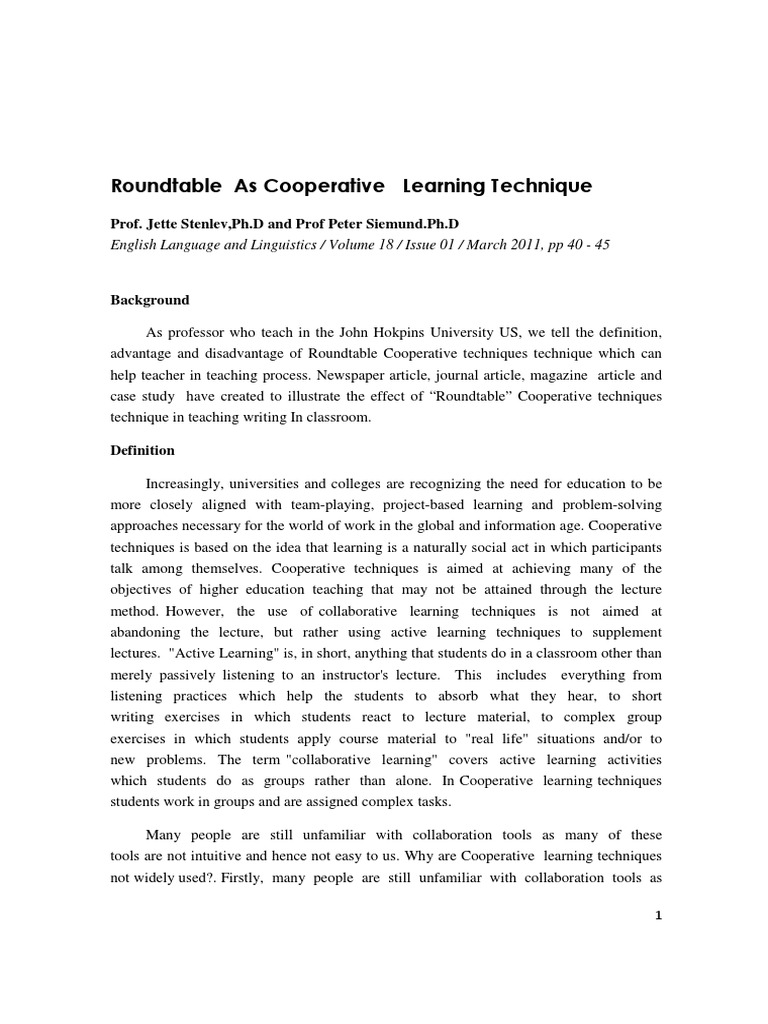 Roundtable Cooperative Learning Techniques | PDF | Career & Growth