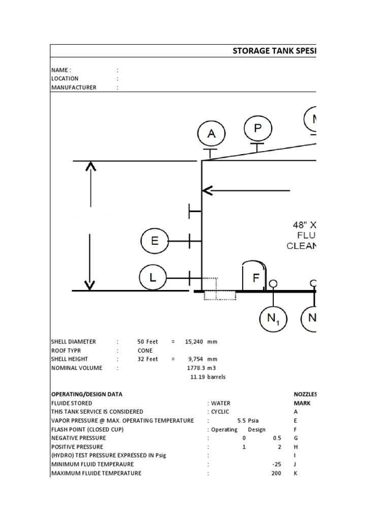 Storage Tank Spesification: Operating/Design Data Nozzles/Connections ...