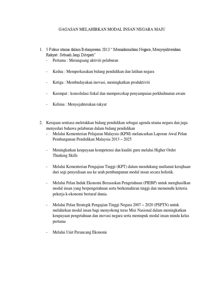 Gagasan Melahirkan Modal Insan Negara Maju Pdf