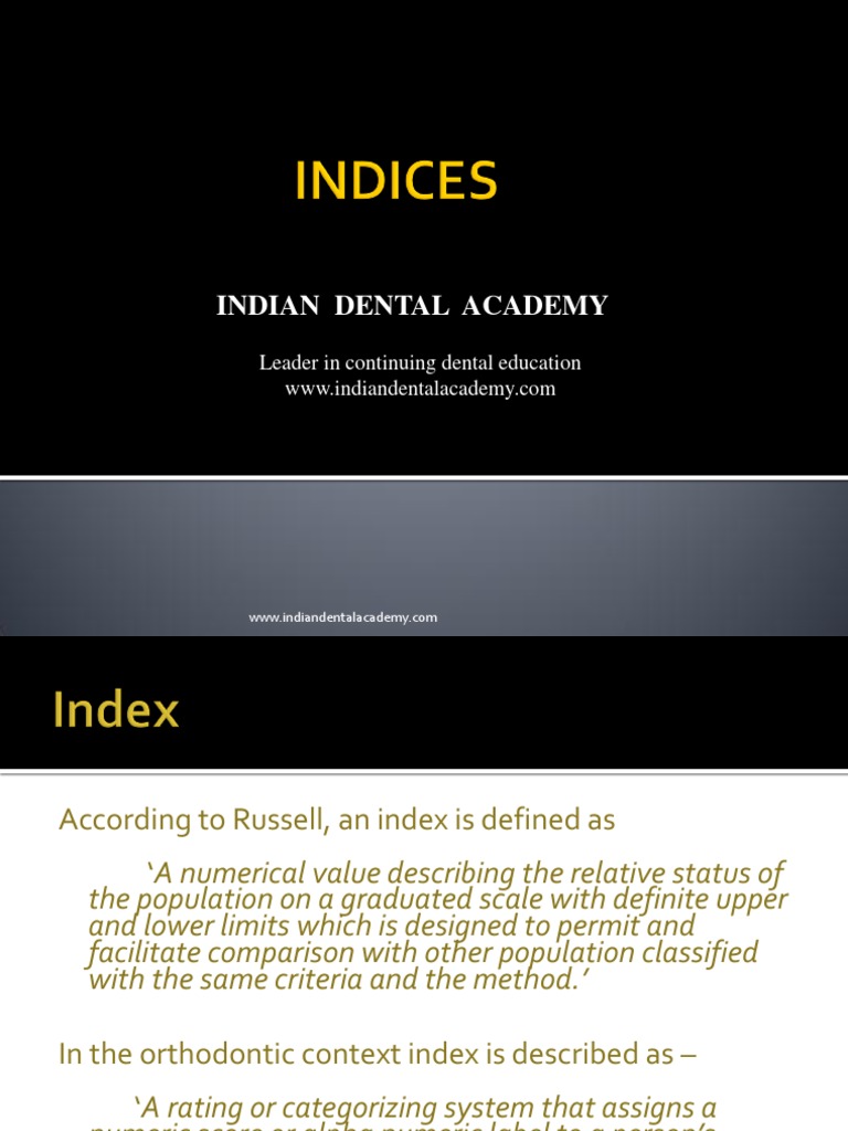 Indices / Orthodontic Courses by Indian Dental Academy | PDF ...