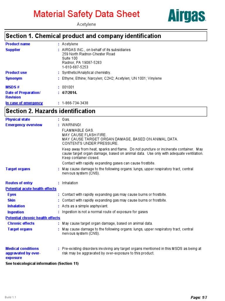Acetylene MSDS Overview and Hazards | PDF | Dangerous Goods | Firefighting
