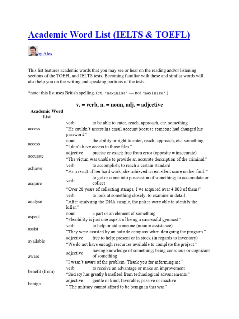 Academic Vocabulary for TOEFL & IELTS | PDF | Verb | Adjective