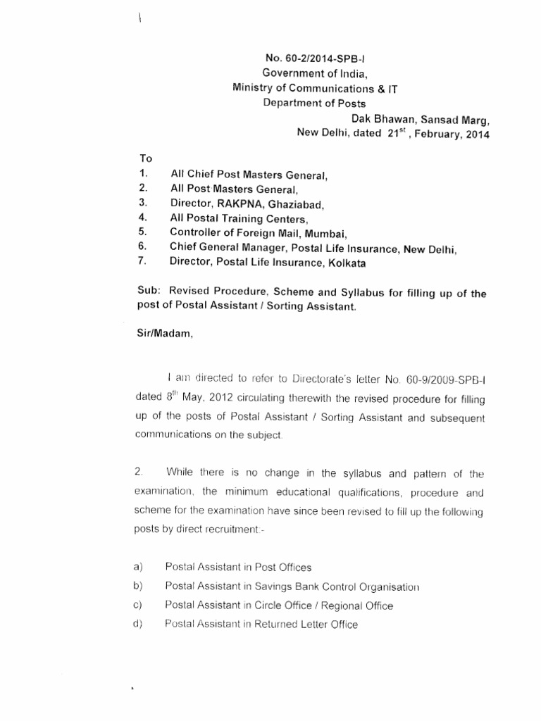 Training For Postal Assistant