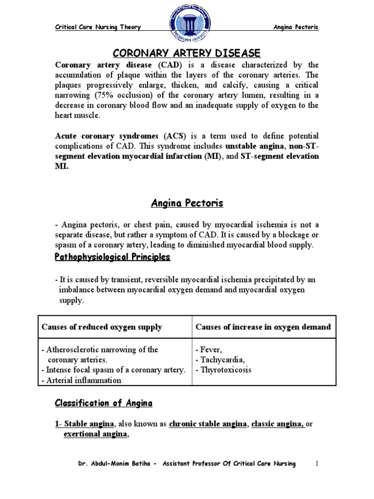 Understanding Angina Pectoris in CAD | PDF