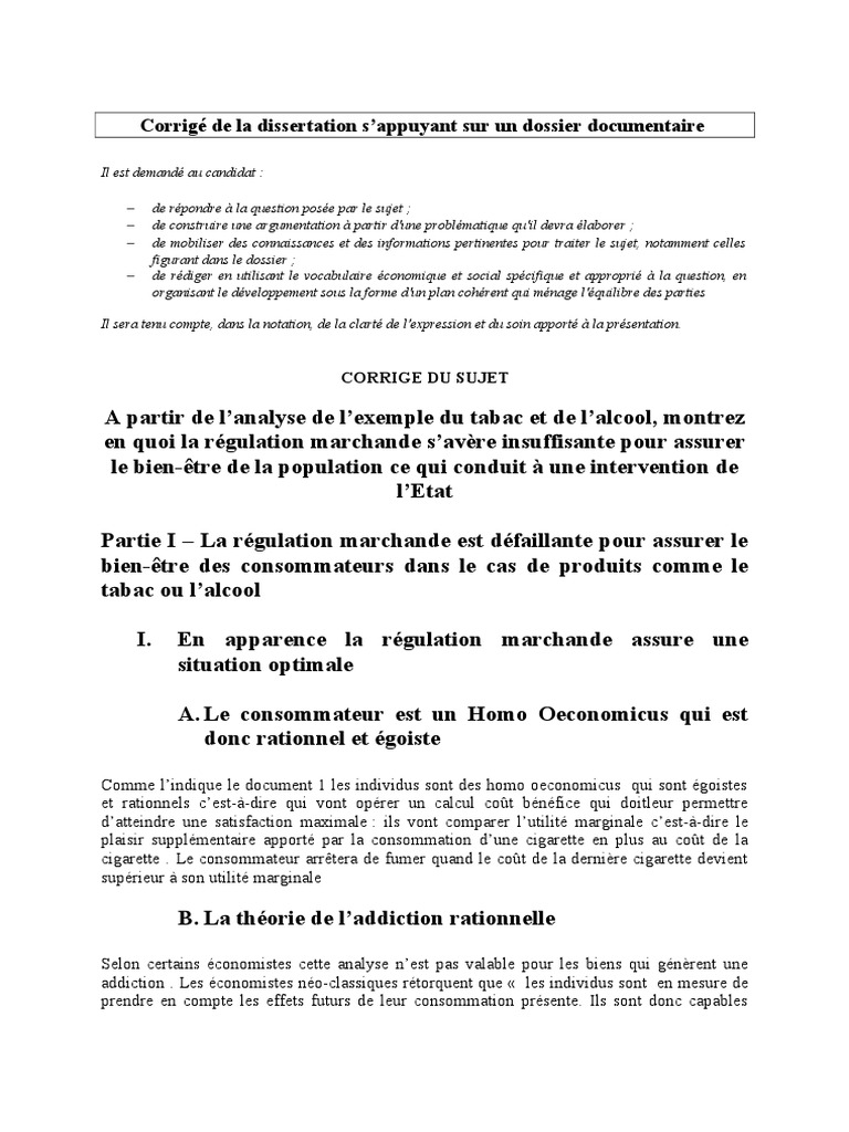 Dissertation Sujet + Corrigé Corrigé Du Sujet Dissertation 1 2013-2014 | PDF | Fumée du tabac |  Dépendance