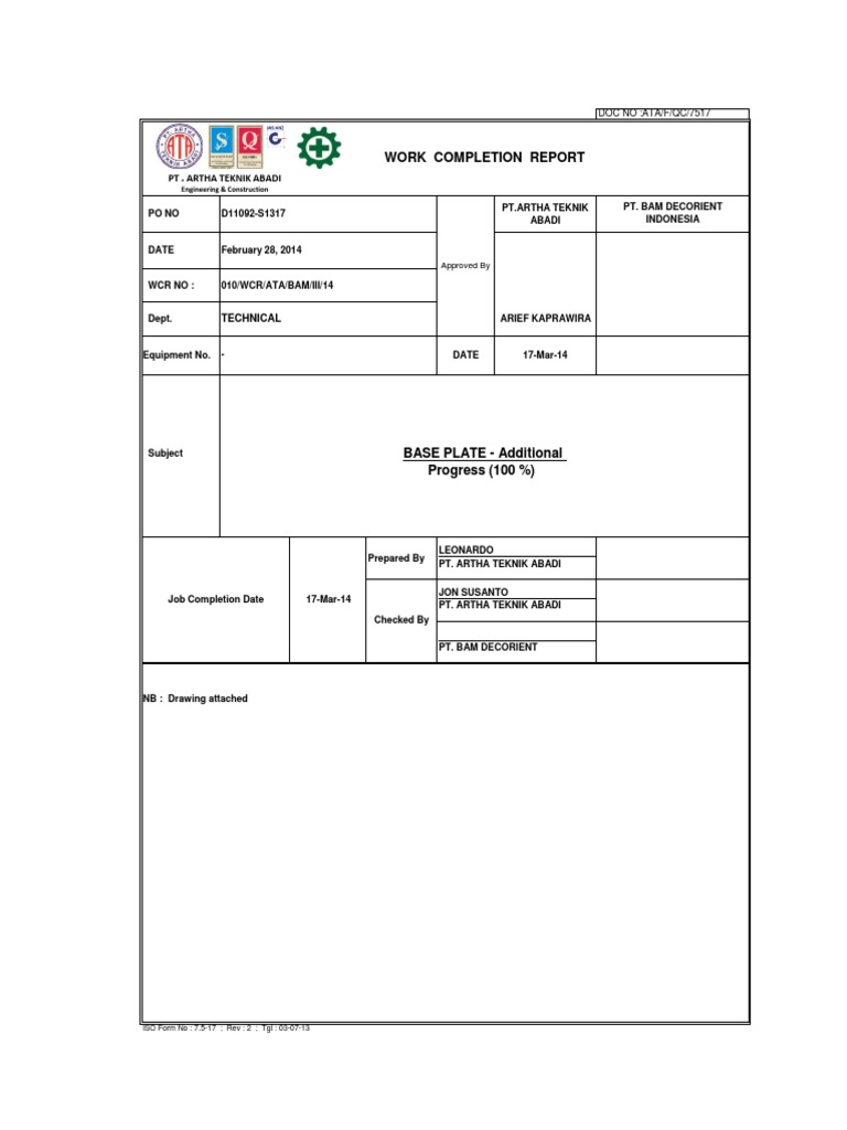 Work Completion Report Overview | PDF | Engineering | Science And ...