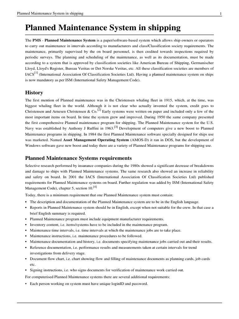 Planned Maintenance System for Ships | PDF | Ships | Reliability ...