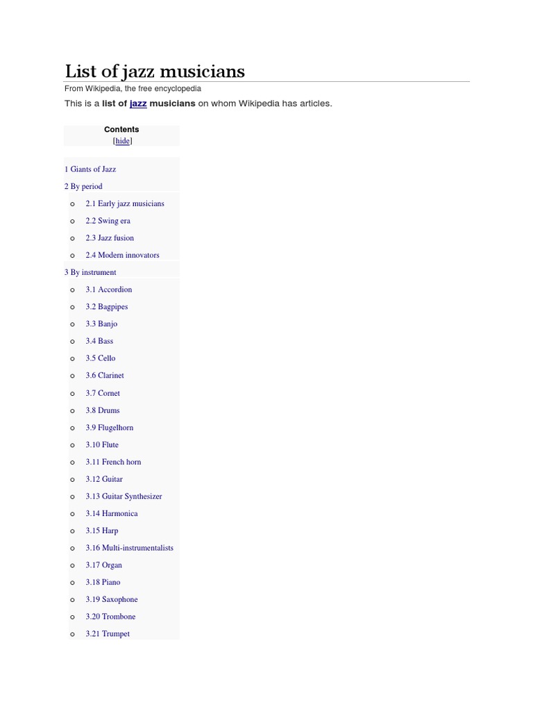 Comprehensive Jazz Musicians List | PDF | Sports & Recreation