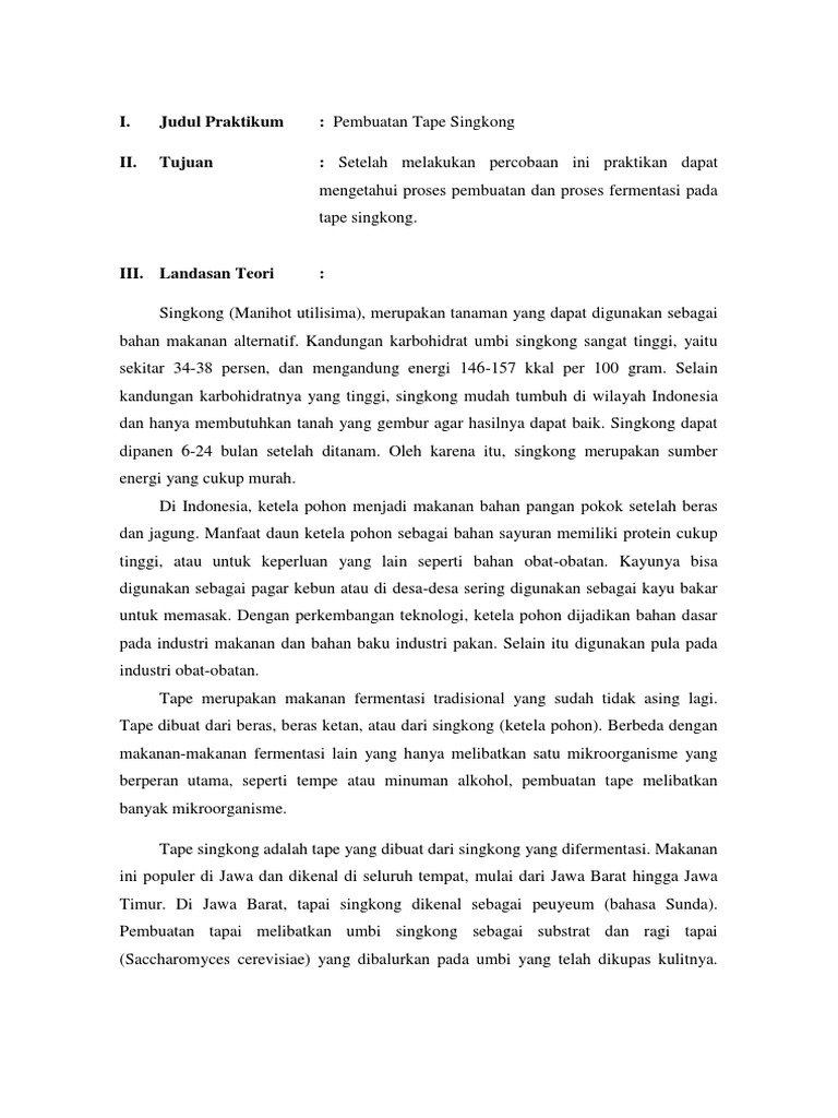 Laporan Praktikum Tape Singkong