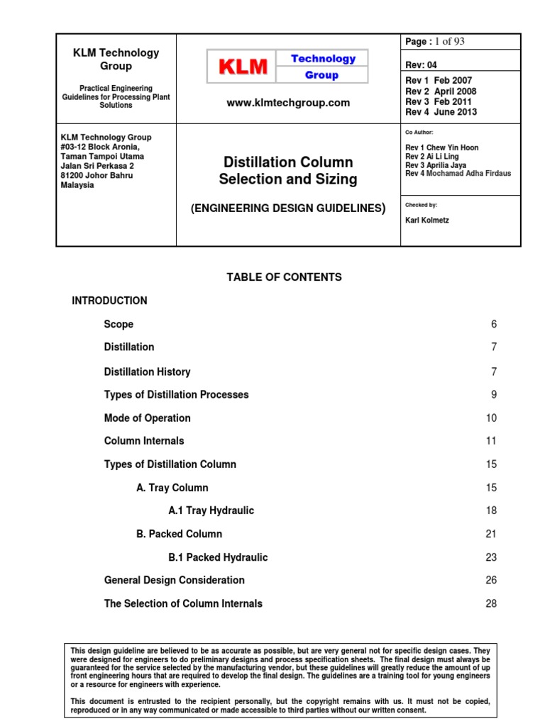 Distillation Column Design | PDF | Distillation | Engineering Design ...