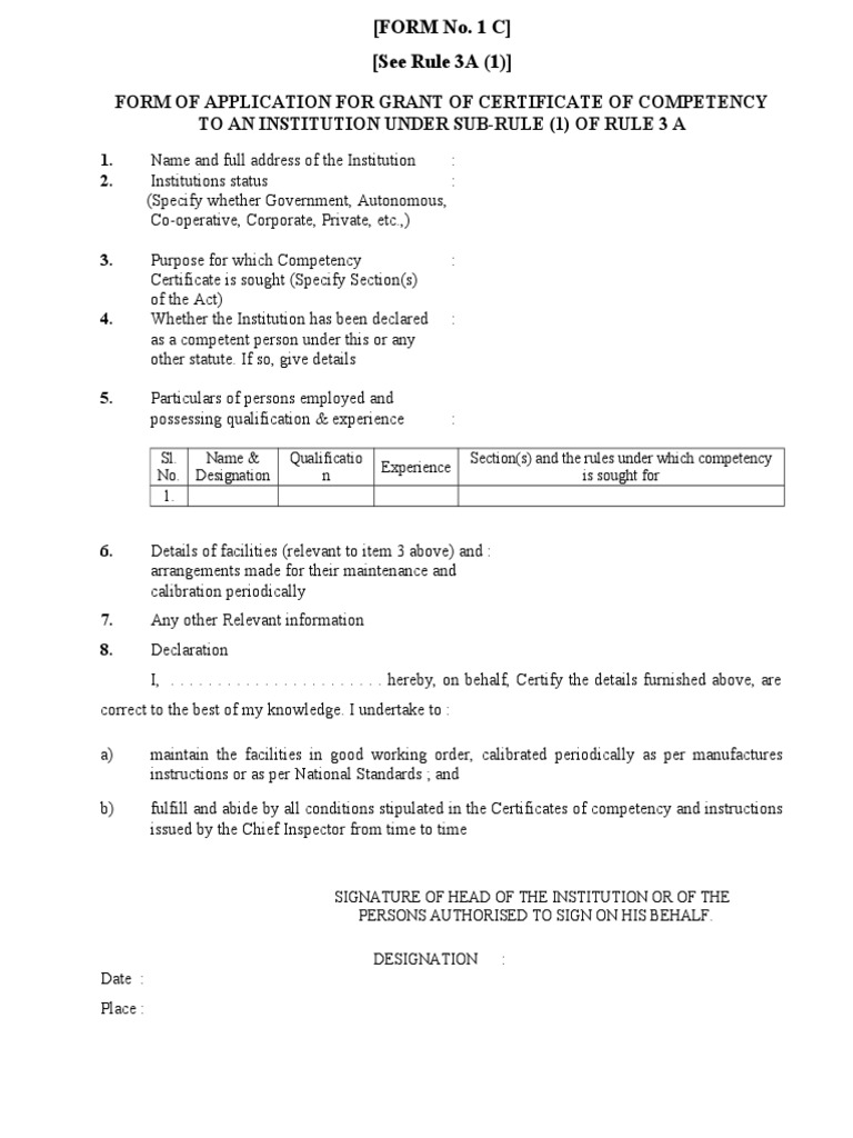 Competency Certificate Application Form | PDF