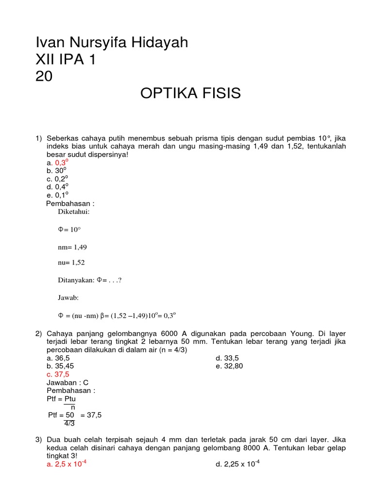 Contoh Soal Fisika Optik Geometri Dan Pembahasannya