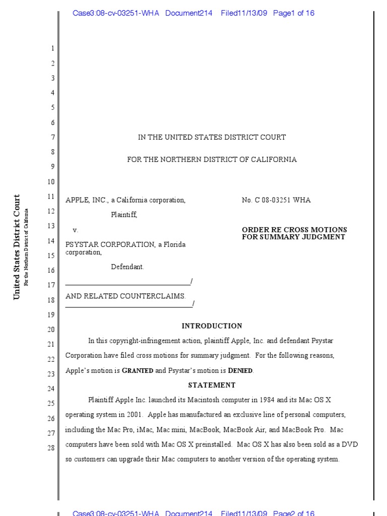 Order Re Cross Motions For Summary Judgment: Ranted Enied | PDF