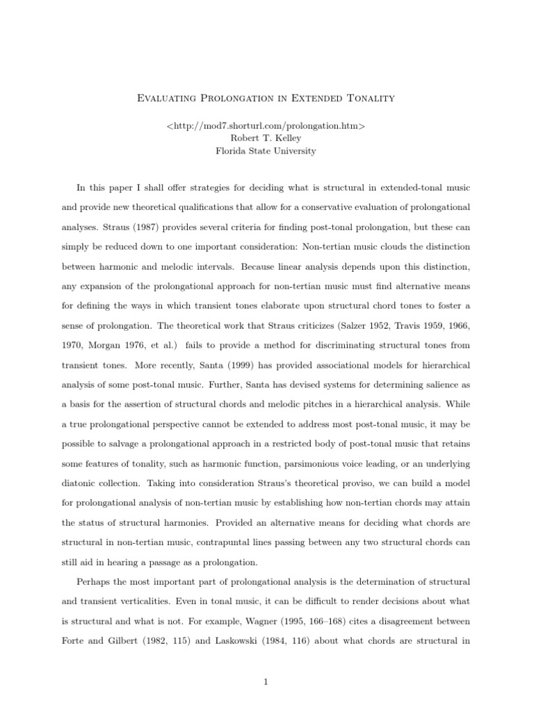 Robert T. Kelley Evaluating Prolongation in Extended Tonality PDF