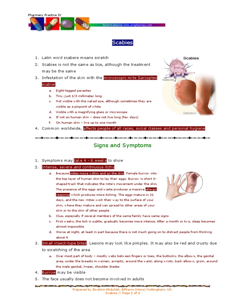 Scabies: Signs and Symptoms | PDF | Medical Specialties | Diseases And ...