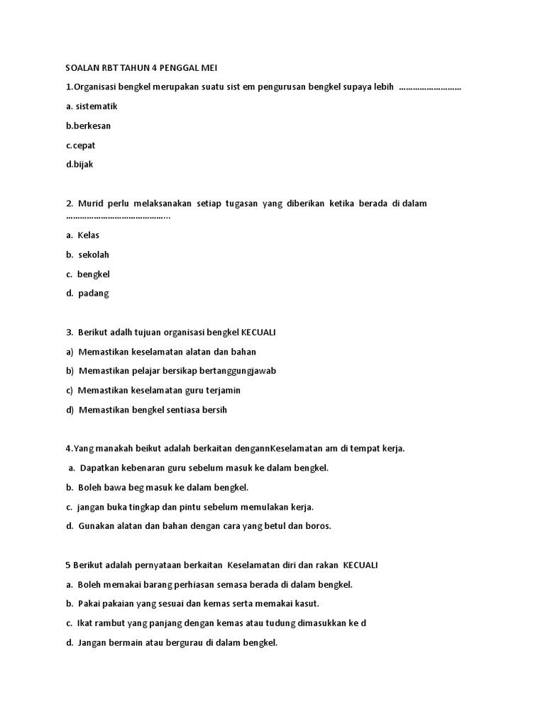 Contoh Soalan Rbt Tahun 4 Kssr - De Contoh