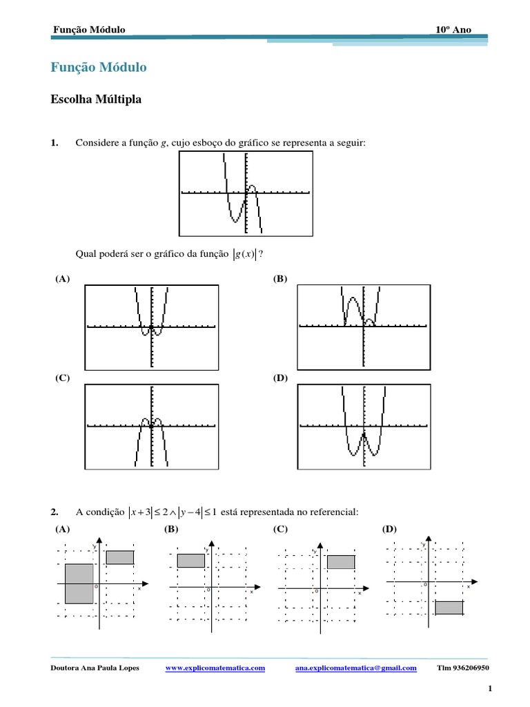 10º Ano - Função Módulo | PDF | Função (Matemática) | Ensino de Matemática