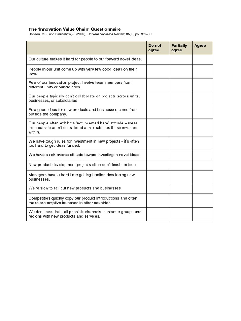 Innovation Value Chain Assessment Tool | PDF