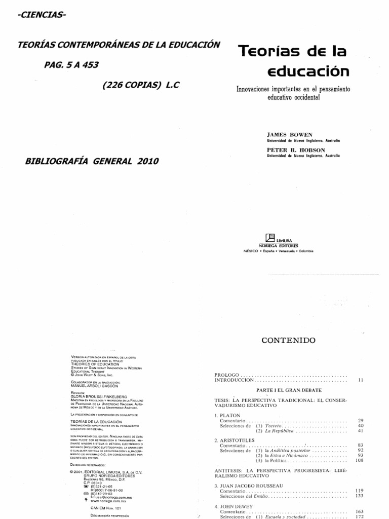 James Bowen y Peter R Hobson Teorias de La Educacion 226cop A4 L C