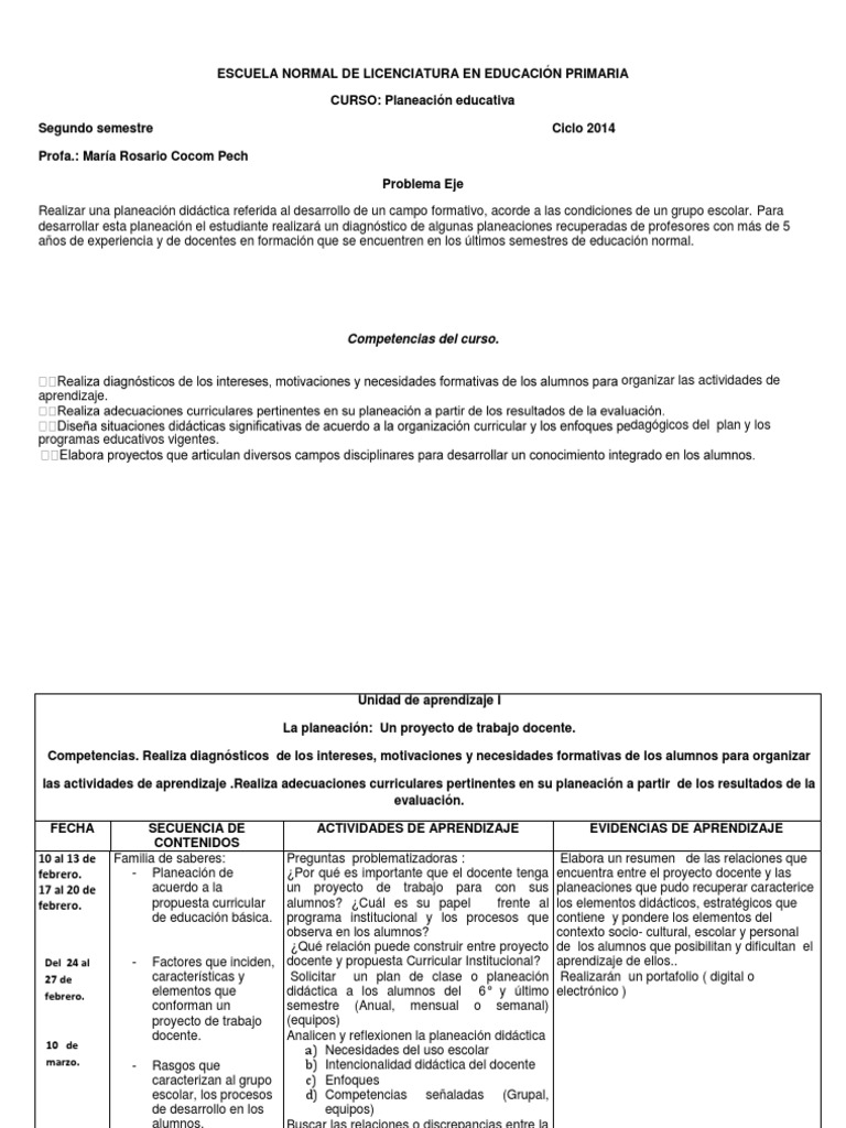 Planeación Didáctica en Educación Primaria | PDF | Plan de estudios ...