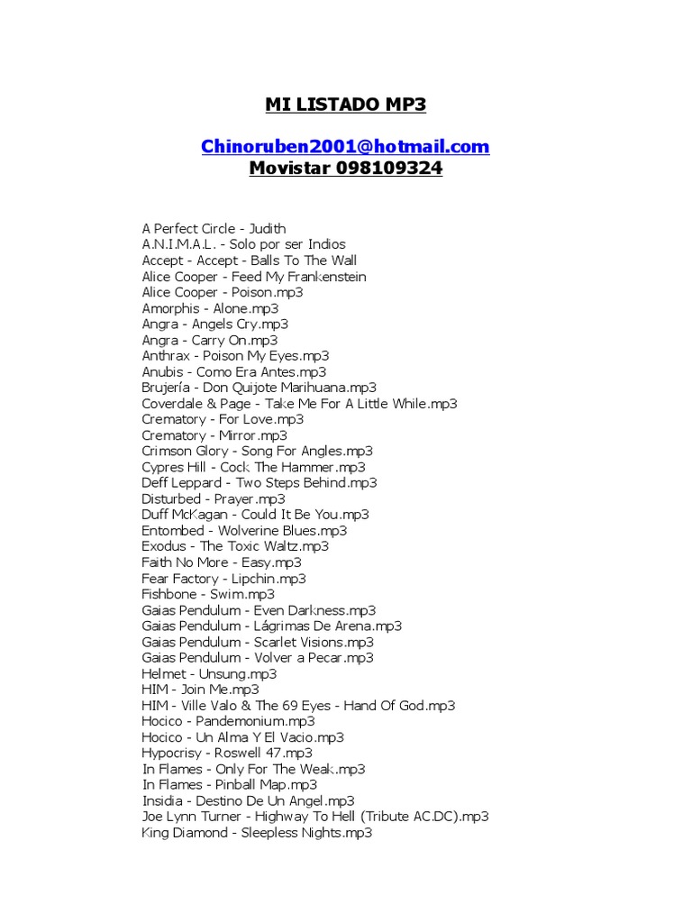 Listado Mp3 Rock Pesado Pdf Musical Groups Music Organizations