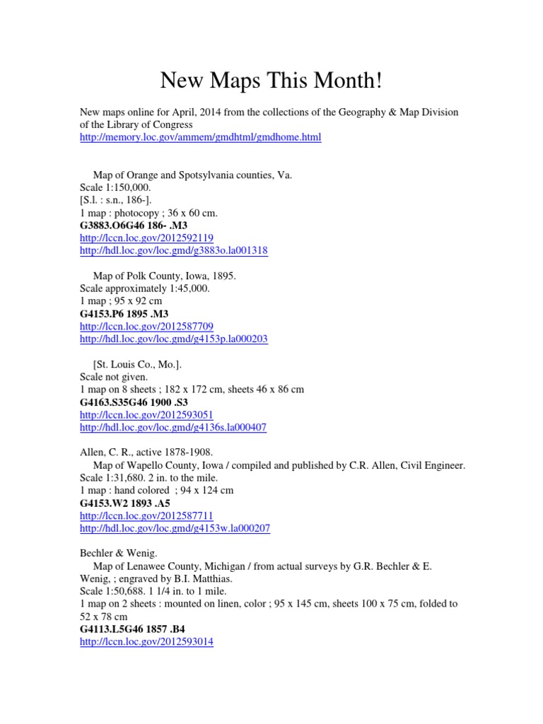 New Maps This Month! (April 2014) Geography and Maps Division, Library ...
