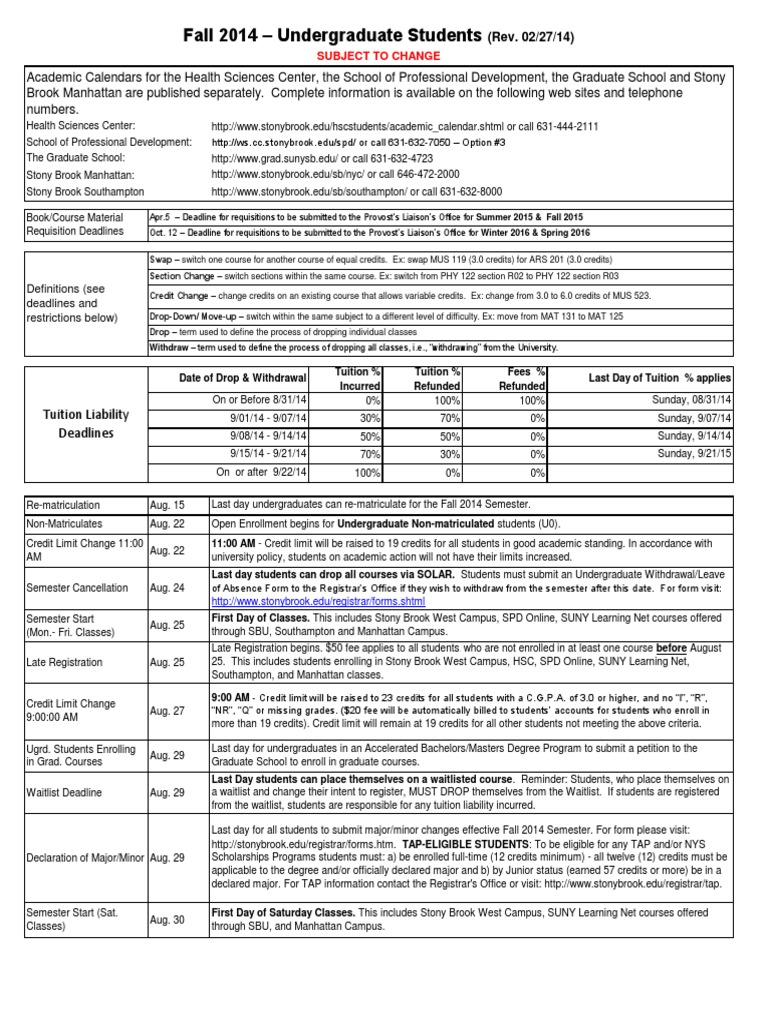 Stony Brook Fall 2025 Academic Calendar | PDF | Academic Term | Graduate School