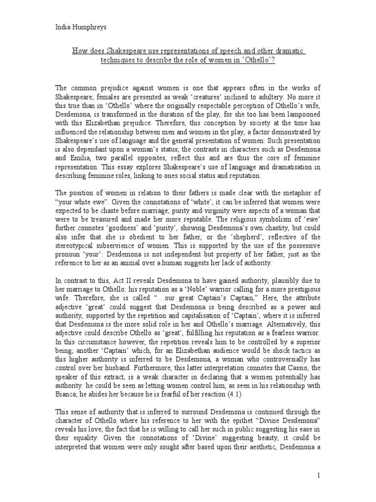 Role desdemona essay picture