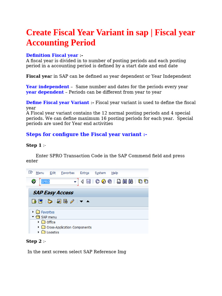 Fiscal Year Variant In Sap