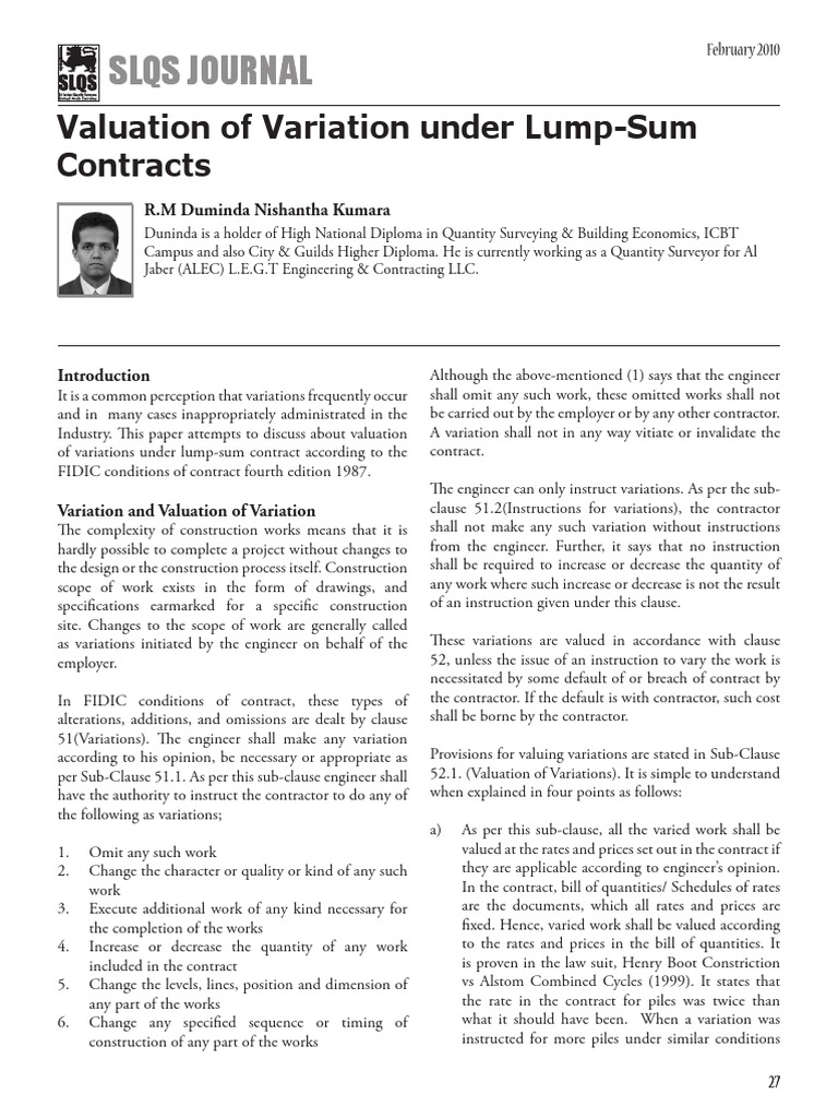 Valuation of Variations in Lump-Sum Contracts | PDF | Present Value ...