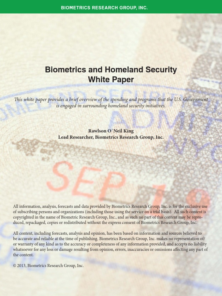Biometrics and Homeland Security PDF United States Department Of