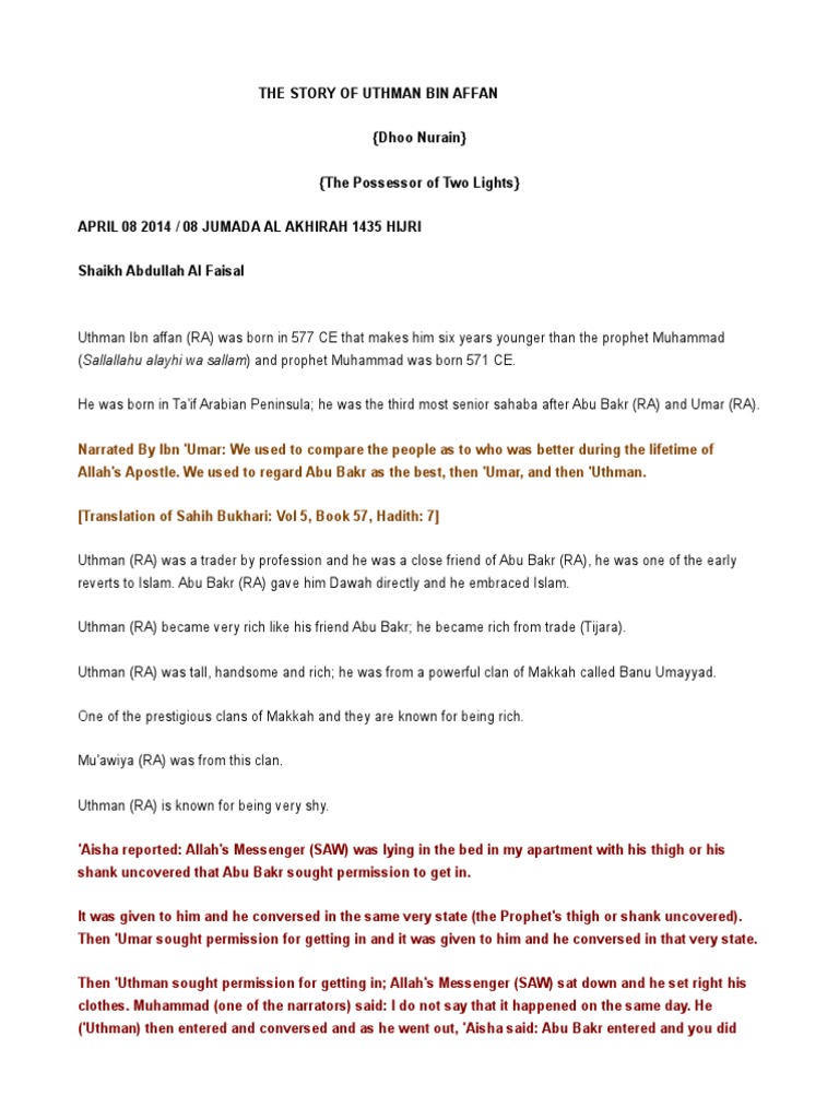 The Story of Uthman Bin Affan PDF Arabs Islamic Texts