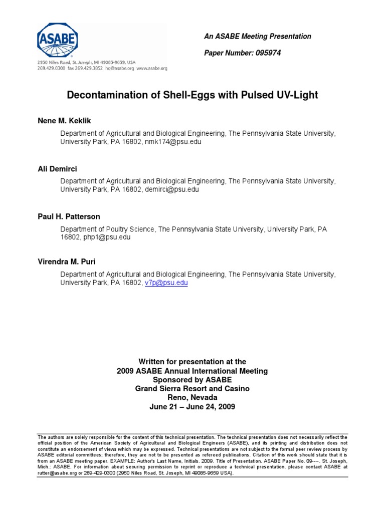Decontamination Shell Eggs | PDF | Ultraviolet | Colony Forming Unit