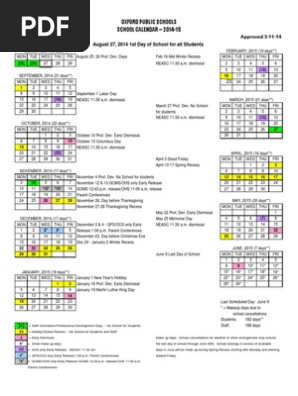 Oxford Schools 2014-15 Calendar | PDF