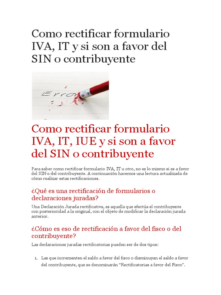 Como Rectificar Formulario IVA Contribuyente Impuestos