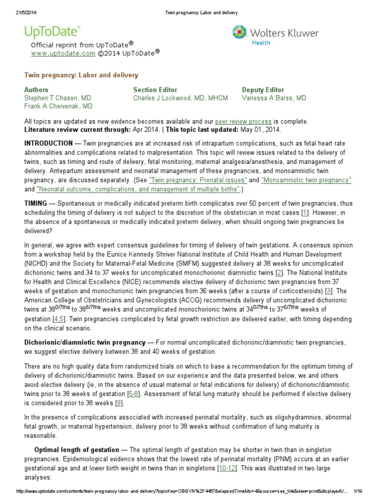 Twin Pregnancy Labor And Delivery Pdf Caesarean Section Childbirth