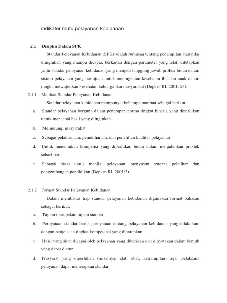 Indikator Mutu Pelayanan Kebidanan Indikator Mutu Pelayanan Kebidanan