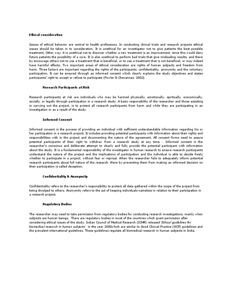 Ethical Consideration in Nursing Research Informed Consent Medical