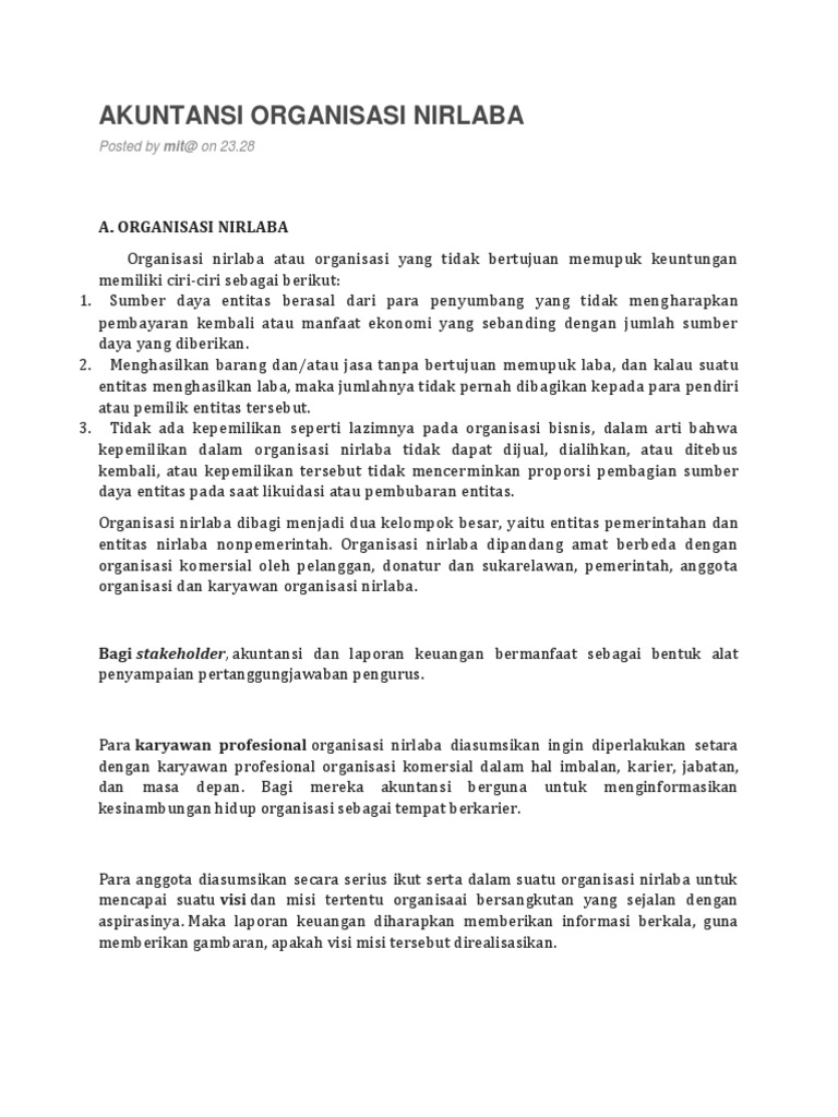 Makalah Akuntansi Keuangan Organisasi Nirlaba Contoh Makalah