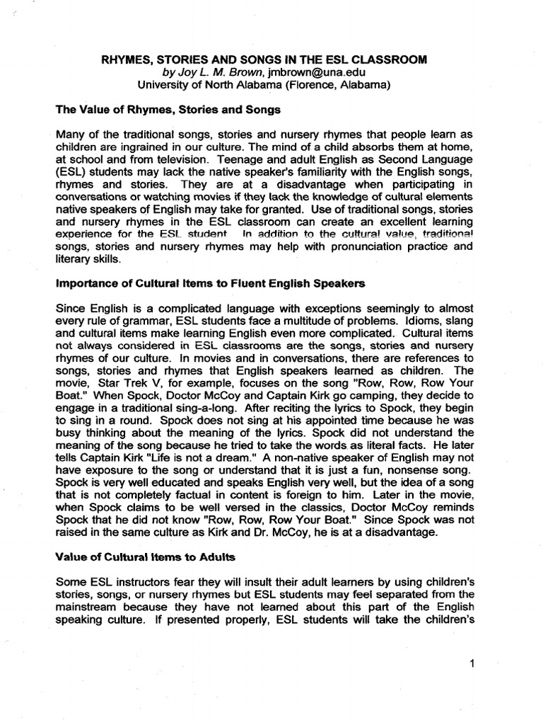Rhymes and Songs in ESL Learning | PDF | Organic Reactions | Chemical ...