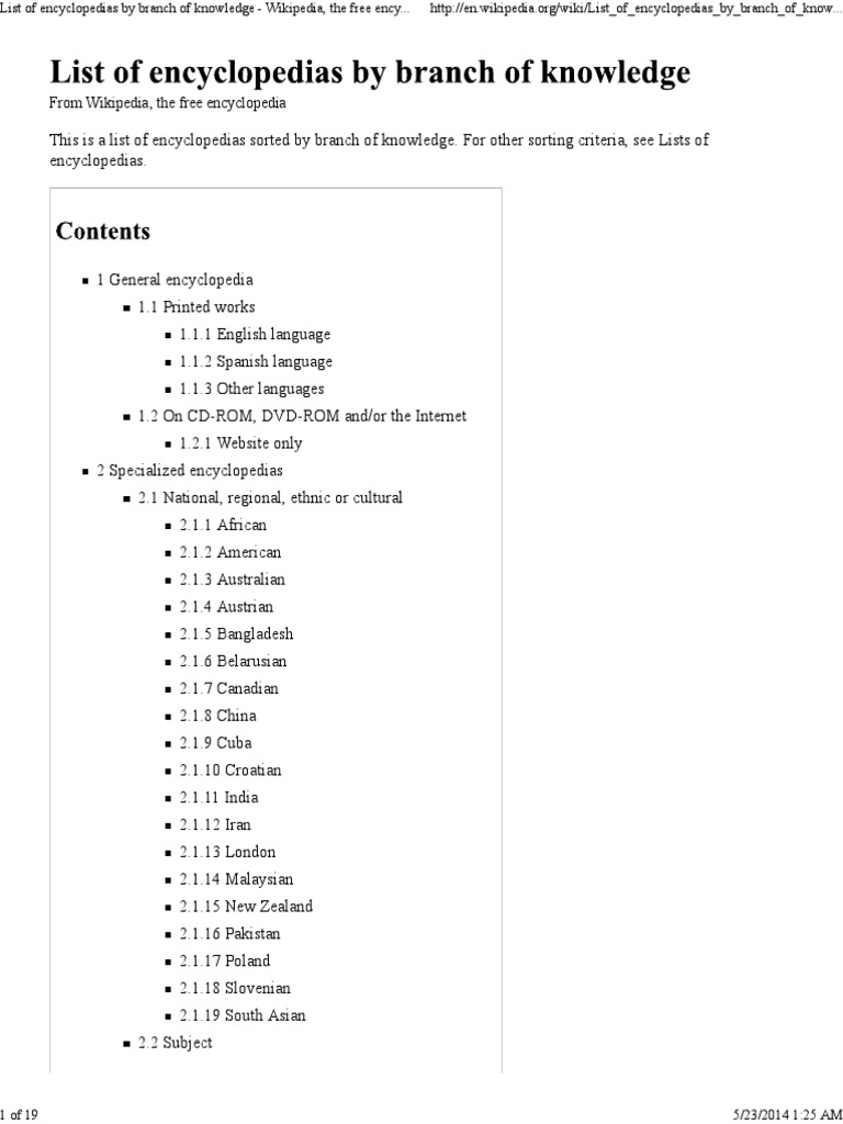 List of Encyclopedias by Branch of Knowledge Wikipedia, The Free