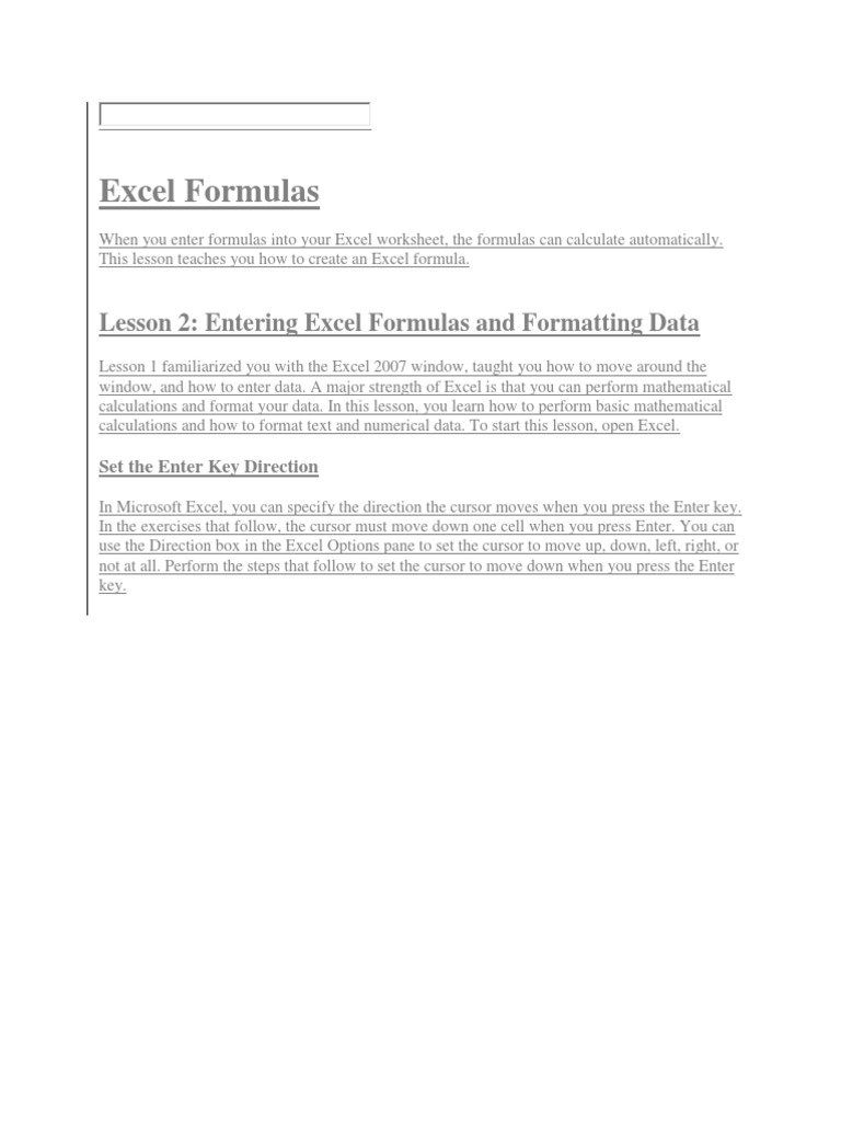 Lesson 2: Entering Excel Formulas and Formatting Data | PDF